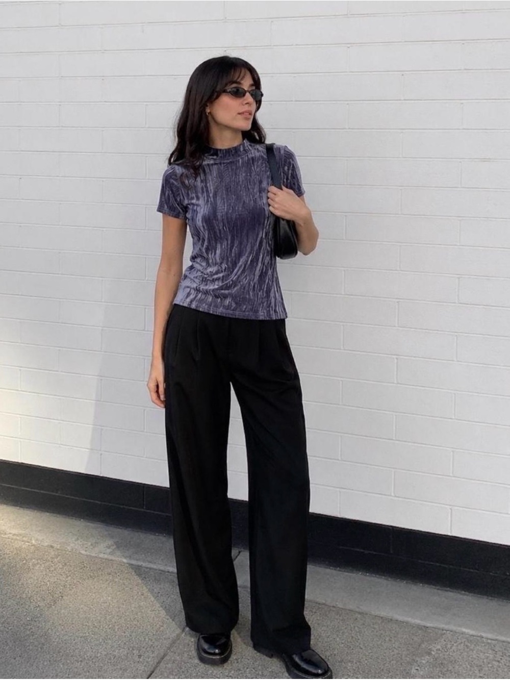 Blue Mock Neck Crushed Velvet Top